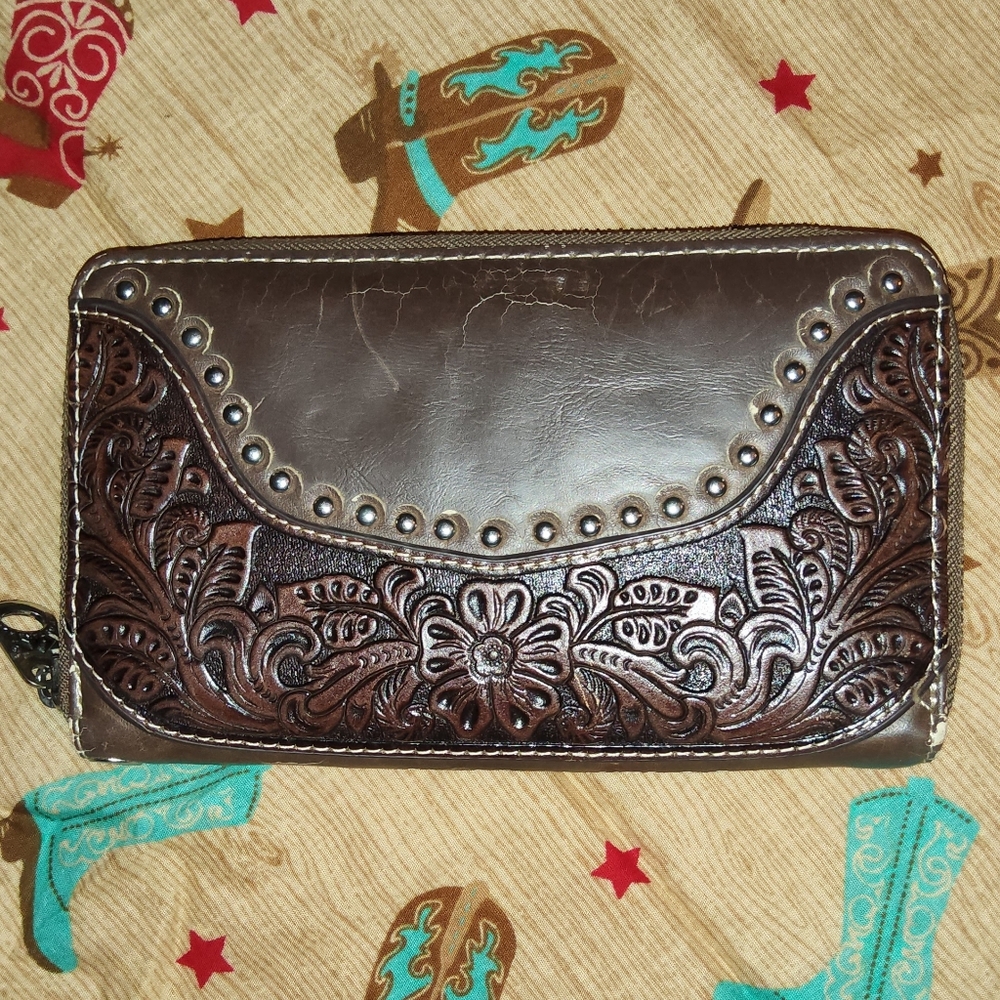 Women's Vtg Montana West Dark Brown Embossed Wallet